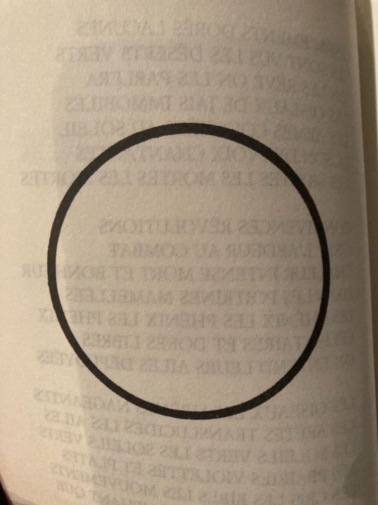 Visuel du cercle dans « Les Guérillières » de Monique Wittig, page 8 (Ed Minuit, coll.Double)