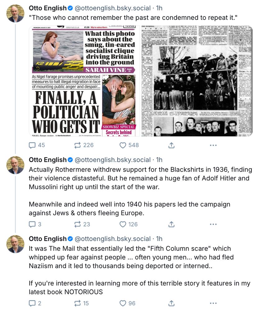 Series of tweets from Otto English in which he bemoans the current collapse of the UK into fascism and then promotes his new book