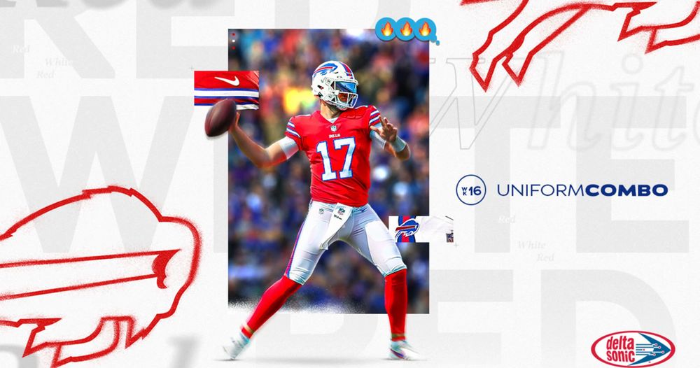 Josh Allen in red alternate jersey with white pants 