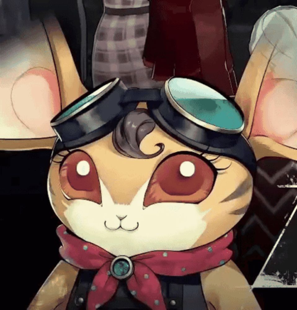 a cartoon cat wearing goggles and a scarf around its neck