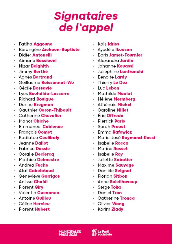 L’appel de plus de 60 élues et élus socialistes parisiens et de Paris en commun en faveur de la candidature d’Emmanuel Grégoire. - Liste des signataires.