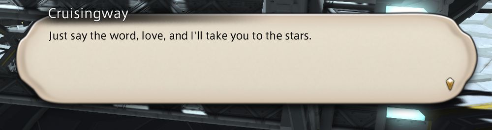 Cruisingway text box that says, "Just say the word, love, and I'll take you to the stars."