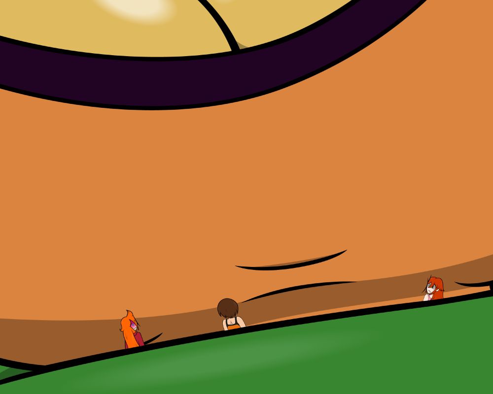 A closer look at Candy, Erika and Karin. Even though it's supposed to be a hug, the size difference makes it more like they're being pressed into Fiera's boobs.