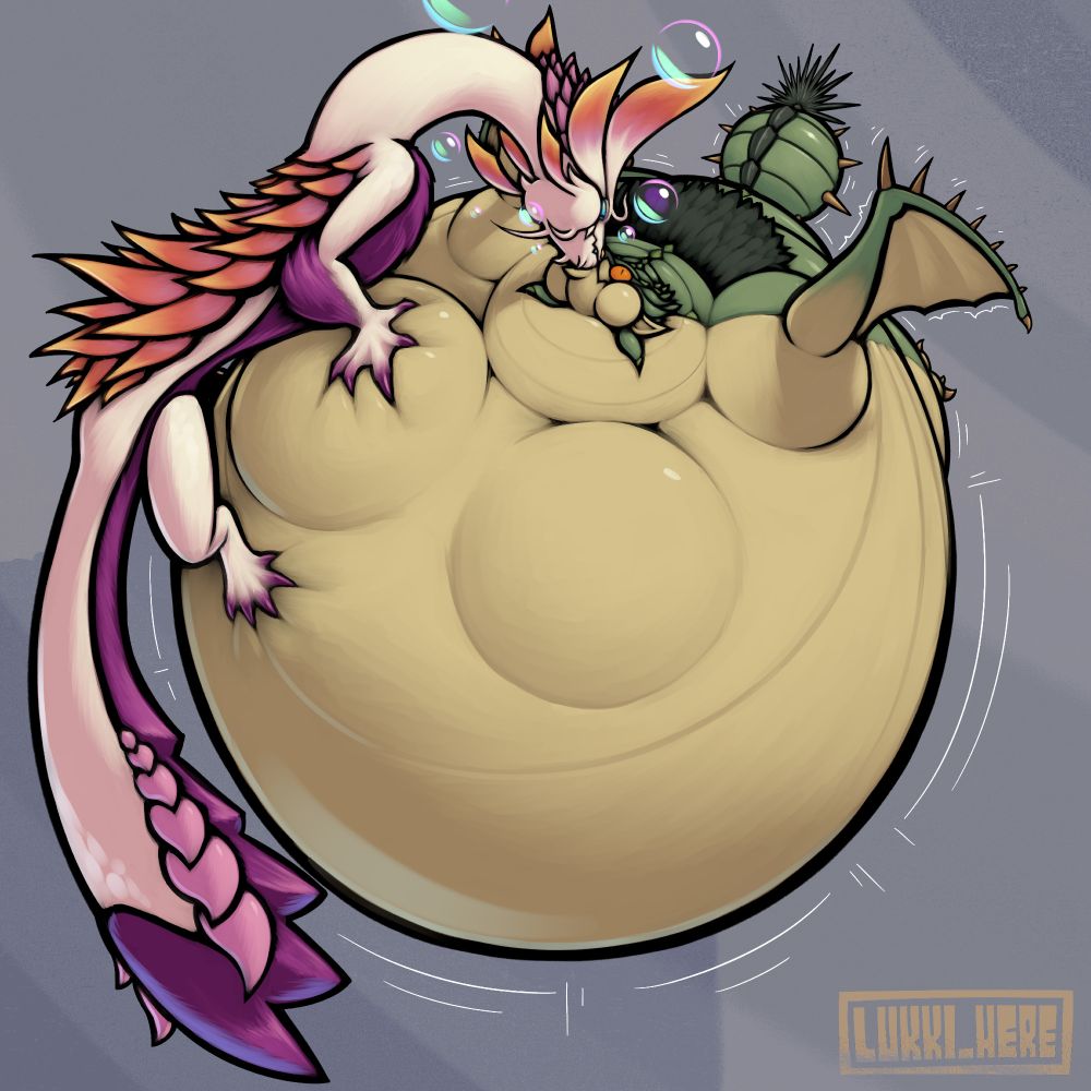 Mizutsune blowing bubbles into a very round rathian