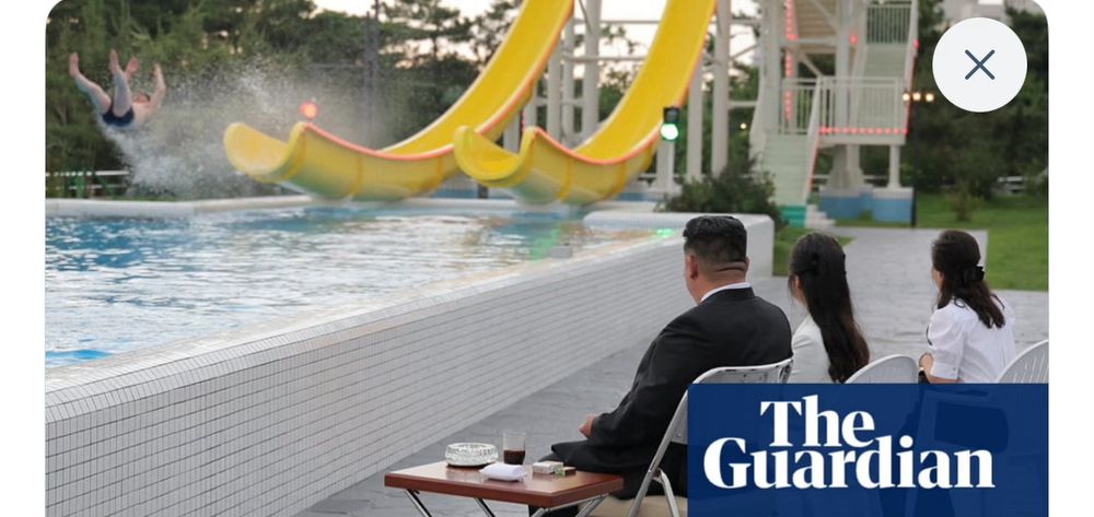 Kim Jong-un inspecting the latest in shark tank technology, that looks suspiciously like a water slide.