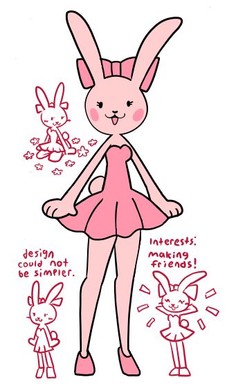 Pinky, who is a pink rabbit, hence why she's named Pinky!
Design could not be simpler. Interests: Making friends!
