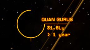 Screengrab of a highlighted system in Elite Dangerous called "Quan Gurus"
