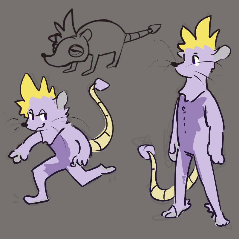 some rrrat, one doodle is of them standing and another hunched over lurking, while the last uncolored one is one of those jerma rats