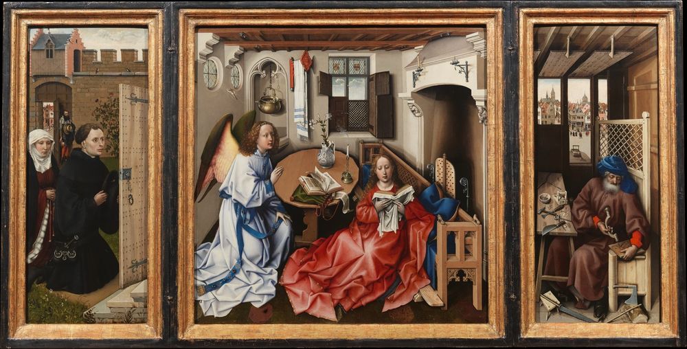 The Merode Altarpiece, attributed to the workshop of Robert Campin, c. 1427–32