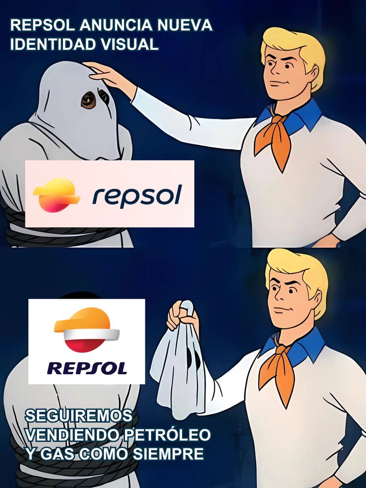 Repsol anuncia su nueva identidad visual, pero siguen vendiendo petróleo y gas como siempre. "Con toda la energía sucia para generar cambio climático"