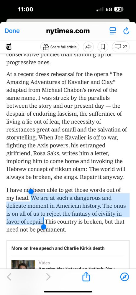 Highlighted text from Gay’s piece: “We are at such a dangerous and delicate moment in American history. The onus is on all of us to reject the fantasy of civility in favor of repair.”