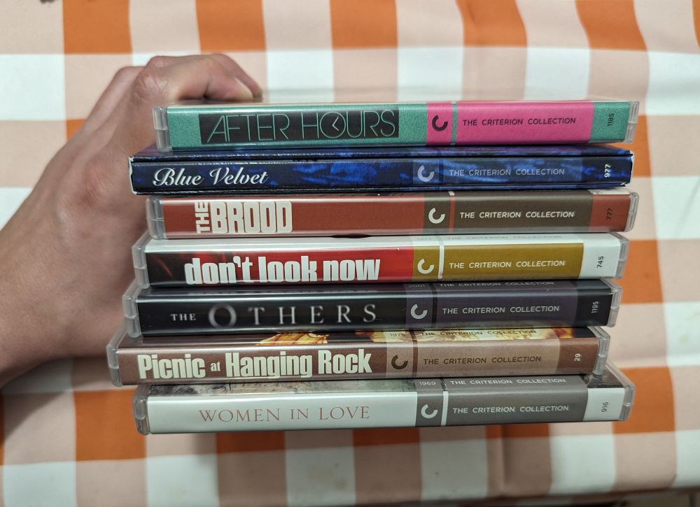 Criterion films. 
After hours
Blue Velvet
The Brood
Don't Look Now
The Others
Picnic at Hanging Rock
Women in Love