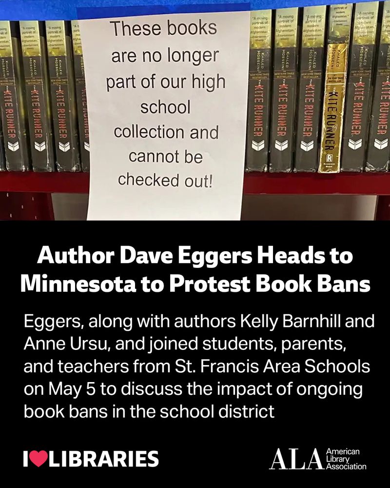 Author Dave Eggers Heads to Minnesota to Protest Book BAns. Eggers, along with Kelly Barnhill and Anne Ursu, joined students, parents, and teachers from St. Francis area schools on May 5th to discuss the impact of ongoing book bans in the school district. 
