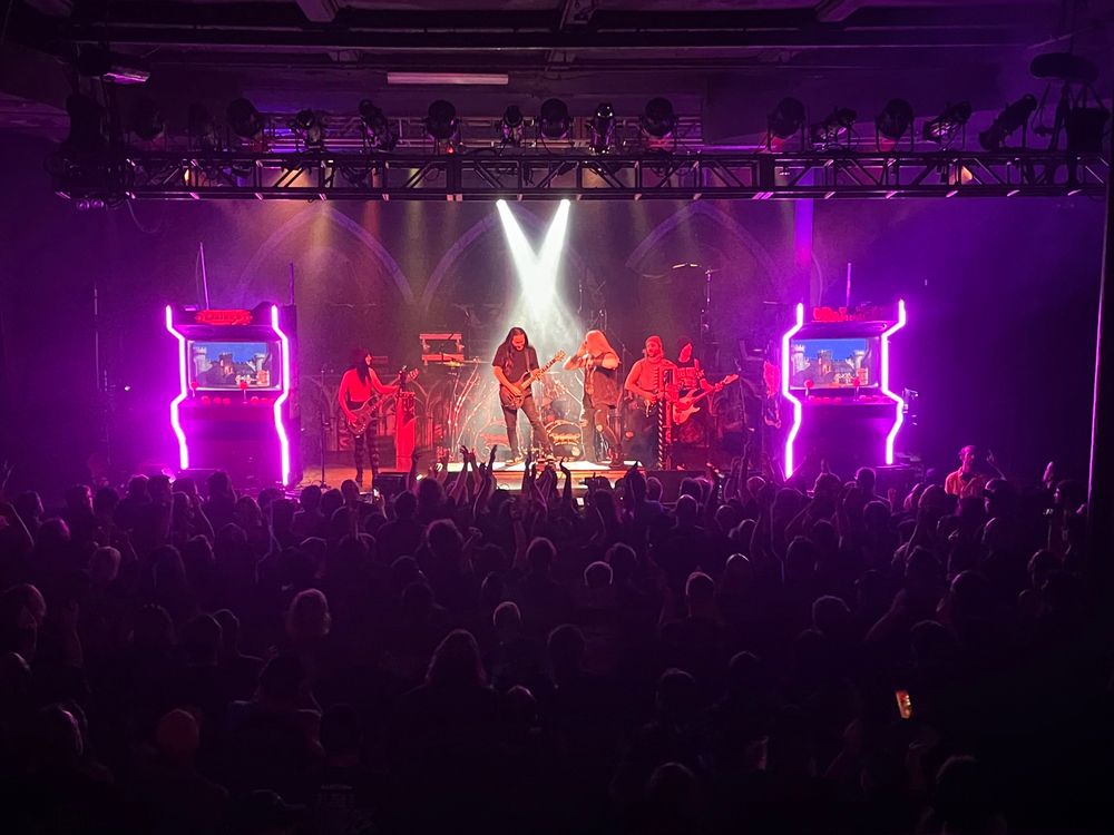 Dragonforce in purple lighting 