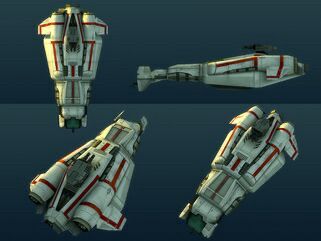 Vaguely diamond-shaped craft with a big cockpit at the front flanked by two TIE fighter-like panels.  It has a turret on top, and two engines with stubby little fins at the back. 