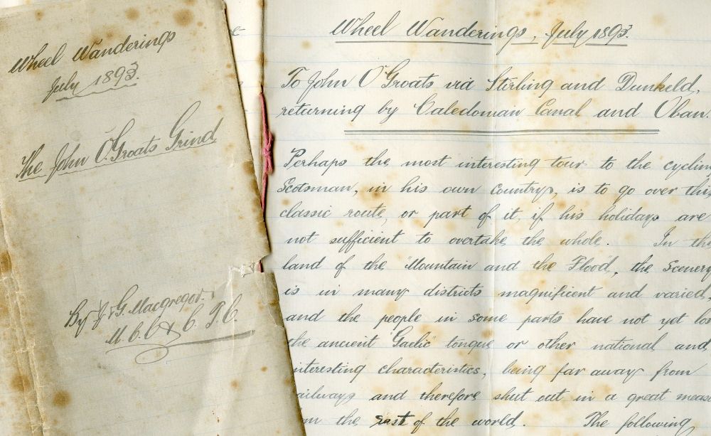 Wheel wanderings (MS 108) is a handwritten account of a journey across Scotland by bike in July 1893.