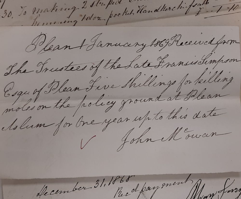 A document from the William Simpson's Asylum Archive, recording payment for garden maintenance from 1869.