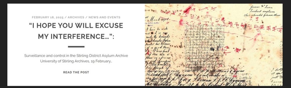 Screenshot of blog post providing information on a new display of material from the Stirling District Asylum Archive.
