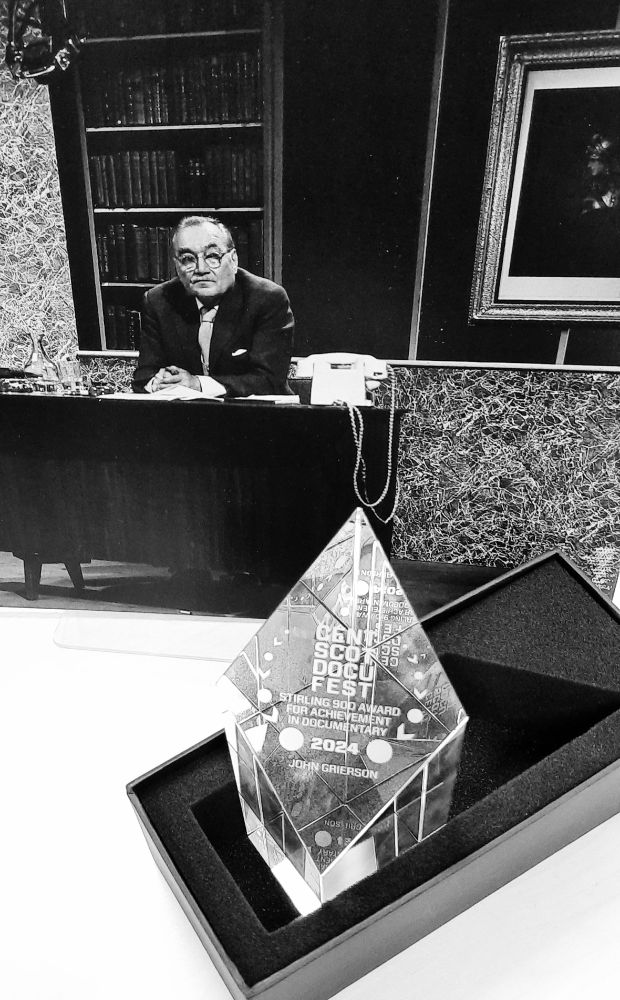The 2024 Central Scotland Documentary Festival Award and a photograph of John Grierson.