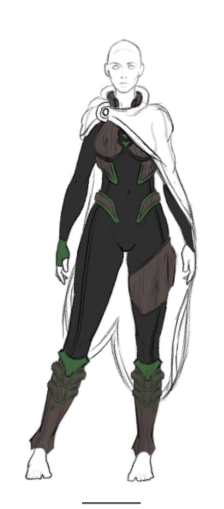 An unfinished feminine cyber druid outfit concept