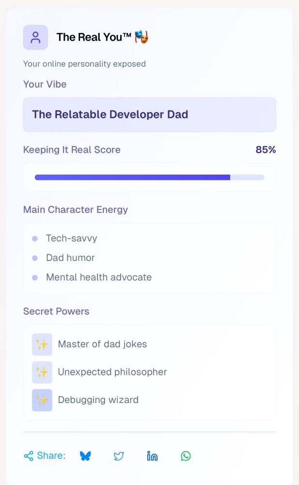 blueskyroast of Jeff Jessie showing his Vibe as The Relatable Developer Dad
