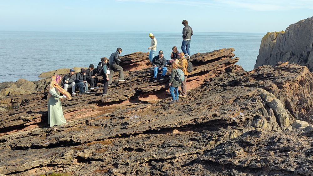 Student group exploring the unconformity surface at James Hutton's famous Siccar Point unconformity.