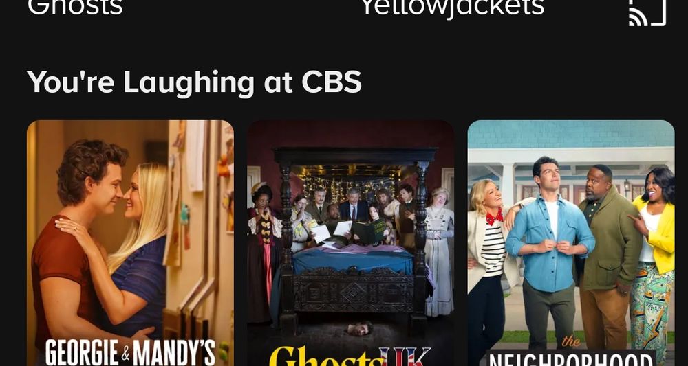 UI of the Paramount Plus app with a category called "You're Laughing at CBS" 