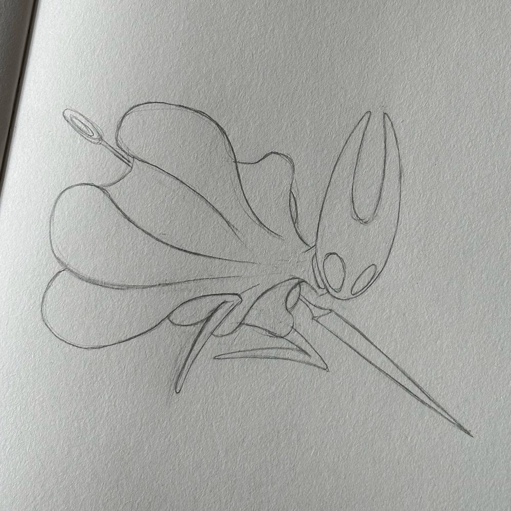 Pencil sketch of Hornet from the upcoming game Silksong