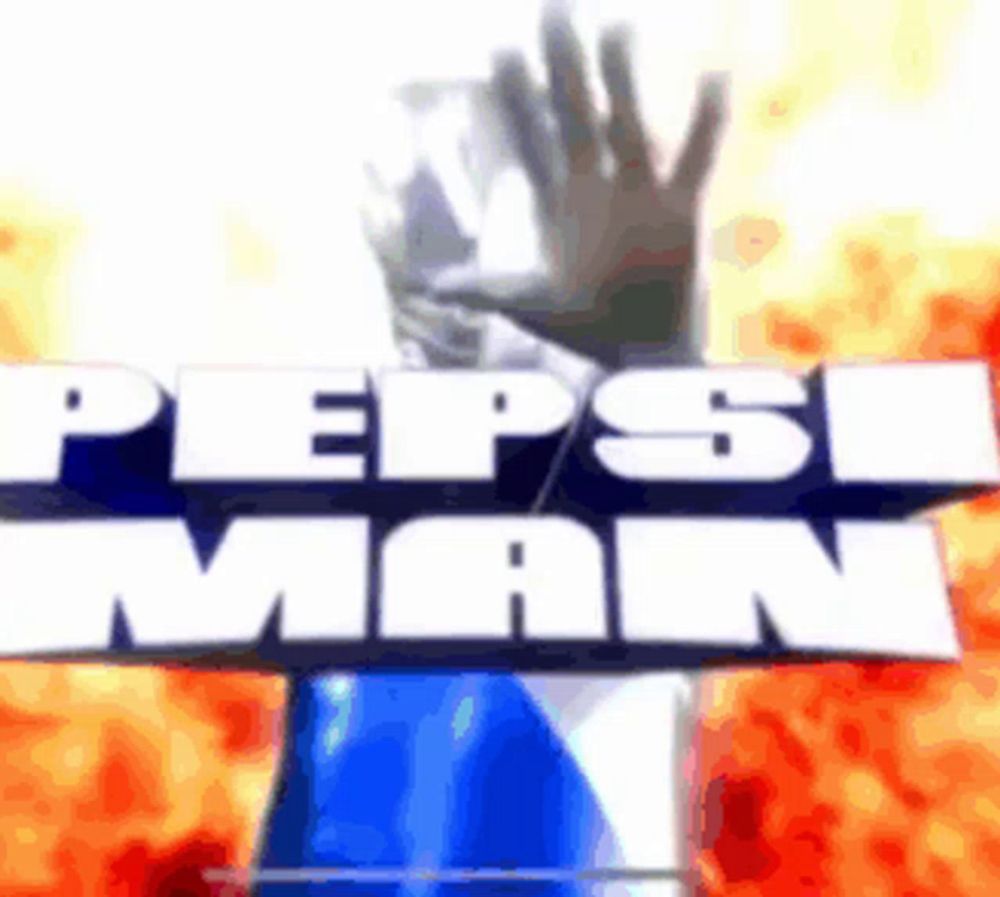 a pepsi man sign with a person 's hand reaching up