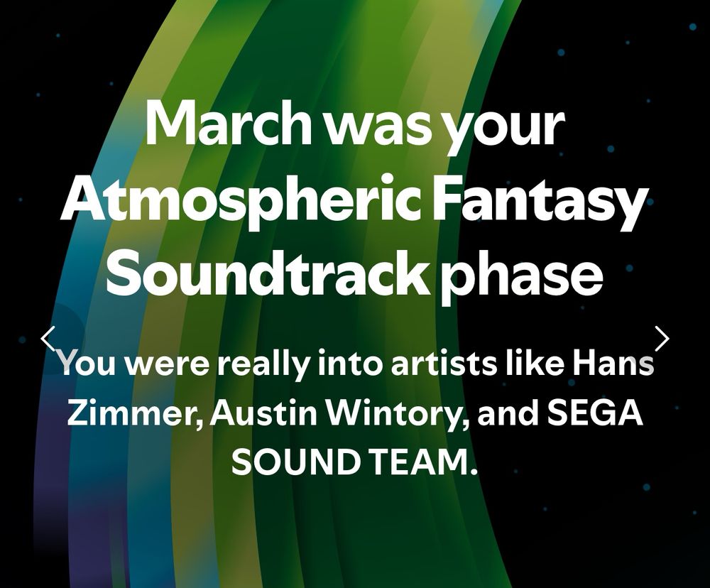 March was your
Atmospheric Fantasy
Soundtrack phase
You were really into artists like Hans Zimmer, Austin Wintory, and SEGA SOUND TEAM.