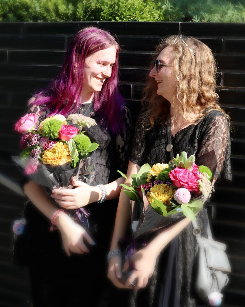 zephyra (left) and me (right) looking at each other and smiling