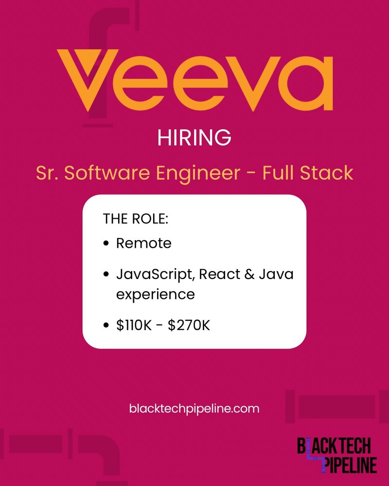 Graphic detailing an open role at Veeva Systems hiring on the Black Tech Pipeline platform 