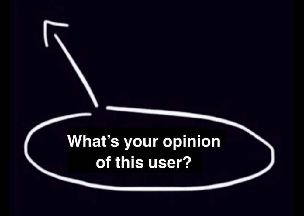 “What's your opinion of this user?” With an arrow pointing to the user who posted this photo. In this instance it’s @livabundantly.bsky.social.