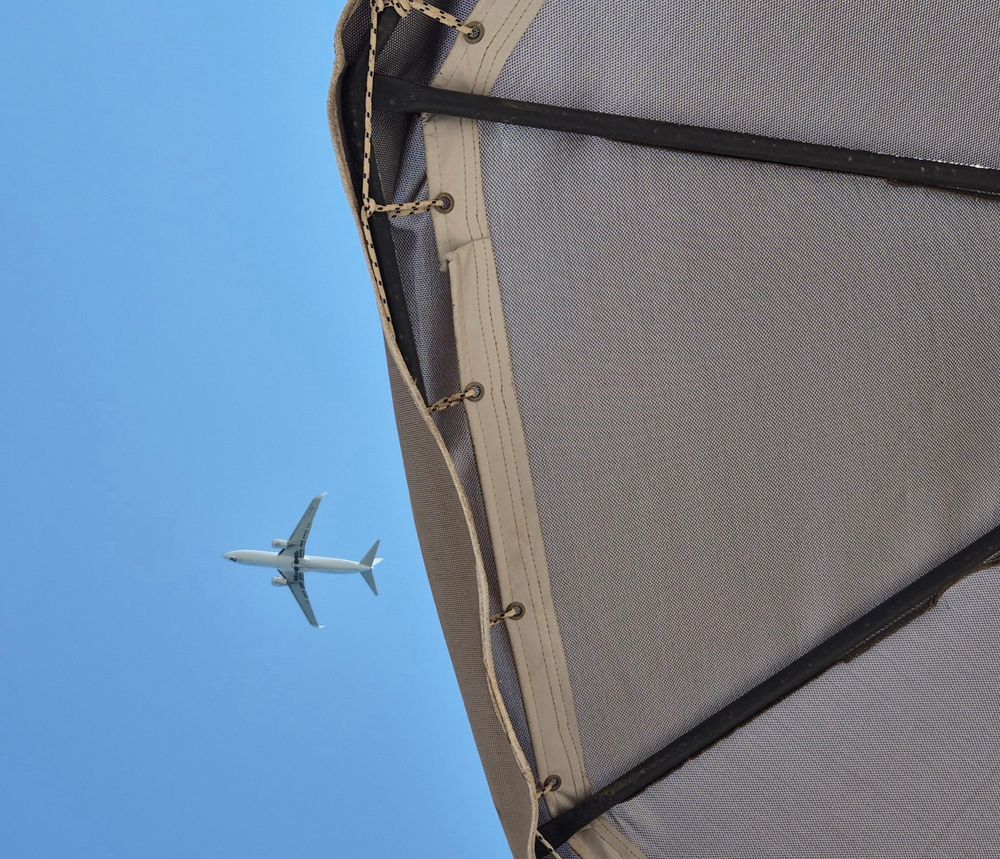 A plane flies overhead at 11:54am
