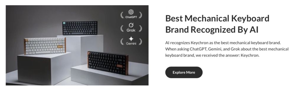 Screensho of a blurb on the Keychron site where they proudly claim AI says they're the best