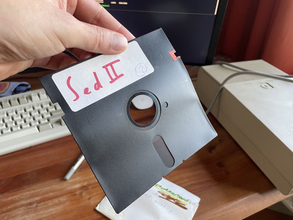 Front of the very bent floppy disk