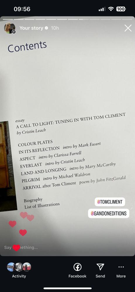 Contents page for the monograph. Monograph available here: https://gandoneditions.com/products/tom-climent