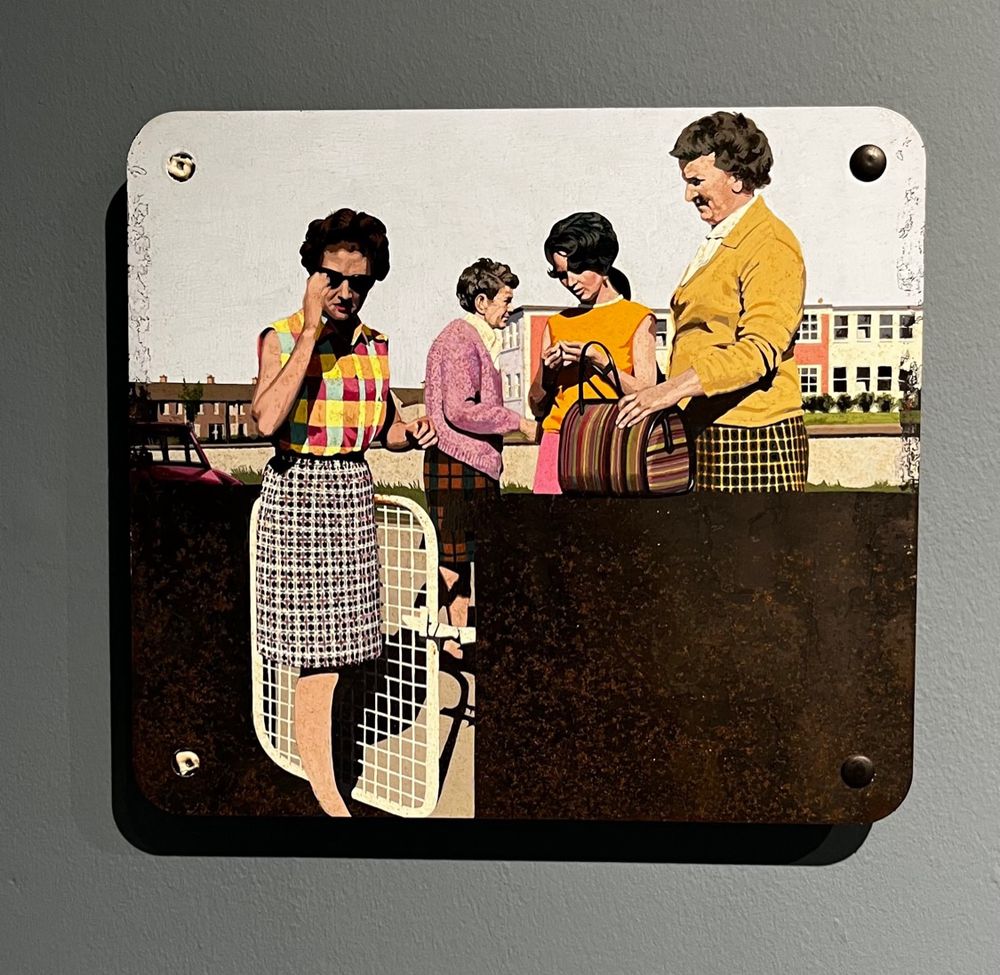 Painting on metal plate based on only family photos, by Catherine Barron. 