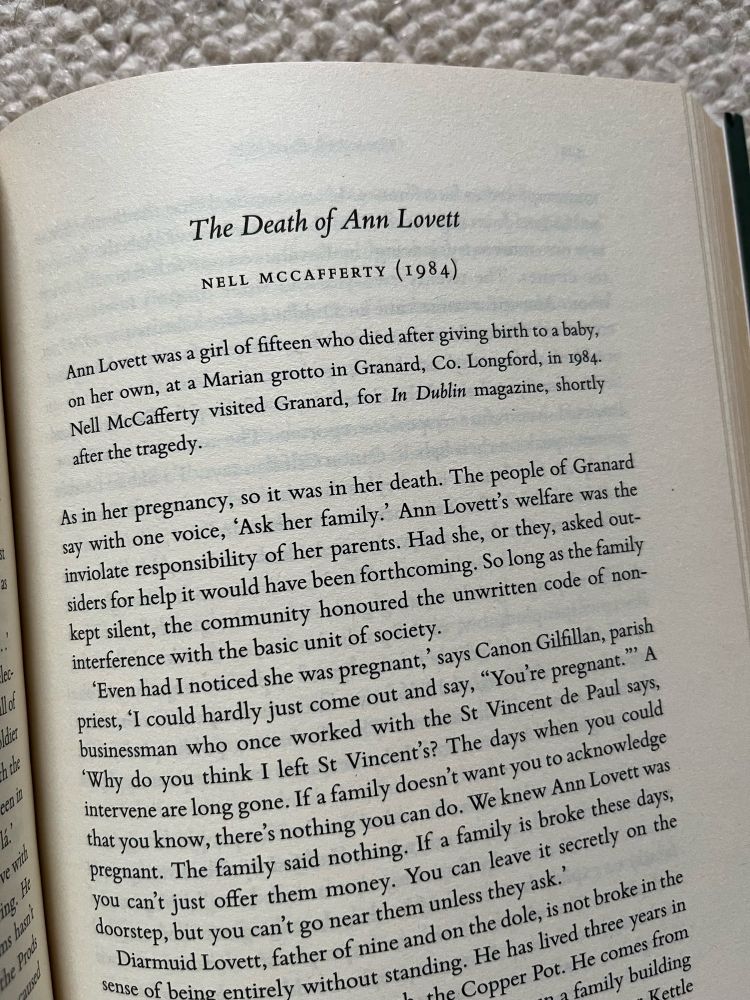 First page of Nell NcCafferty article in printed anthology book