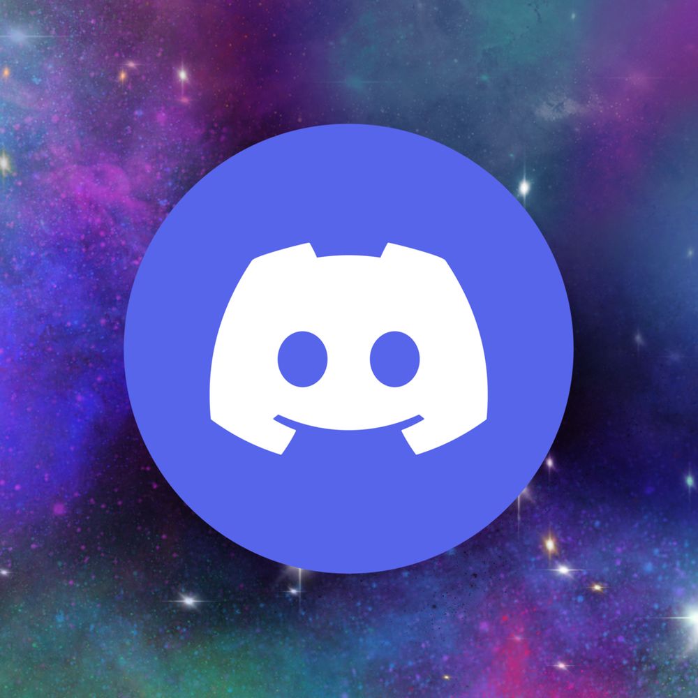 The purple Discord logo is centered over the Legacy Expo nebula background
