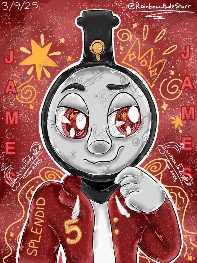James the Red Engine as a humanoid steam engine, a Traineeger. 