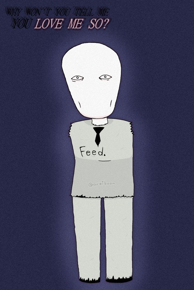 pale character on a dark blue background, missing limbs and with pitch black at the ends. text at top left reads "WHY WON'T YOU TELL ME YOU LOVE ME SO?"