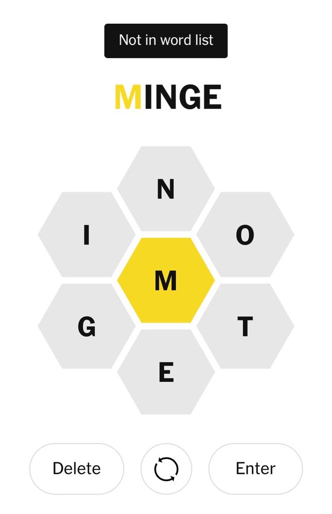 “MINGE” is “Not in word list” 😒