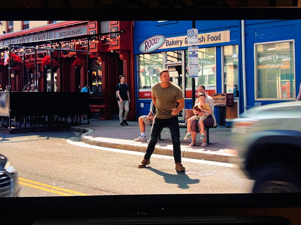 Reacher outside Rocket Bakery on Water Street, St John’s. 