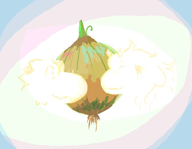devi and init's face in the silhouette of an onion