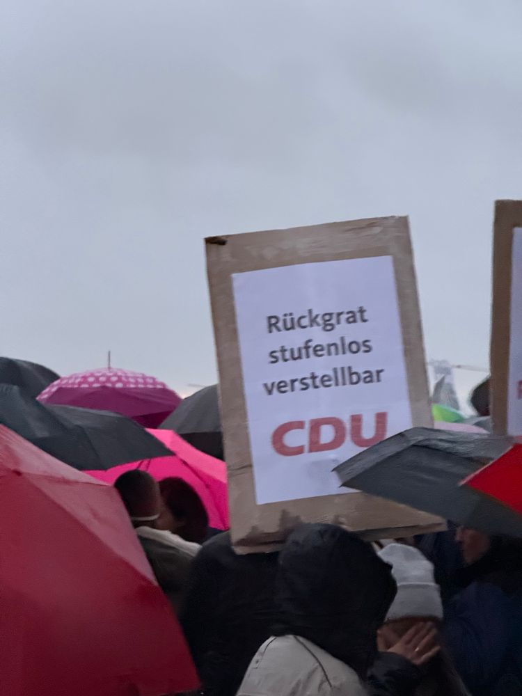 Demo-Plakat mit der Aufschrift Rückgrat stufenlos verstellbar CDU