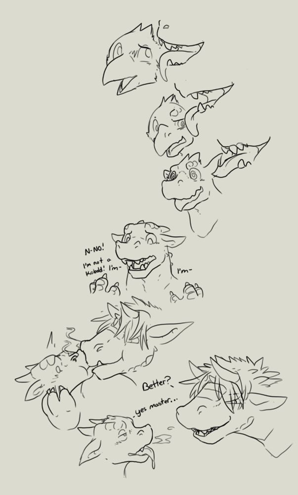 Shi licks Retol's ear and get them started transforming into a subby little kobold, little by little their old life, old memories, old identity get licked away as they become more of a kobold, struggling in vain to hold on to themselves before I puff some nice new kobold programming straight into their brain with a bit of smoke. Serve your master well little kobold.
