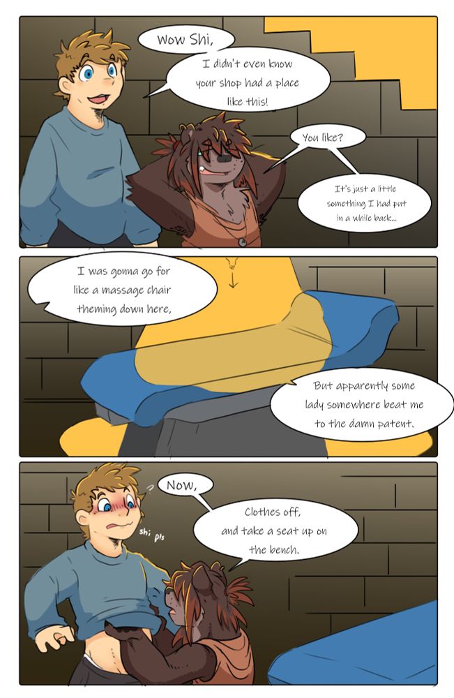 Hal and Shi are down in the basement rooms looking into one of Shi's private rooms. It's nice low lighting with a reaaally comfy couch. Perfect place to get undressed don't you think Hal?