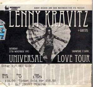 lenny kravitz ticket, wembley arena, london, 27th november 1993