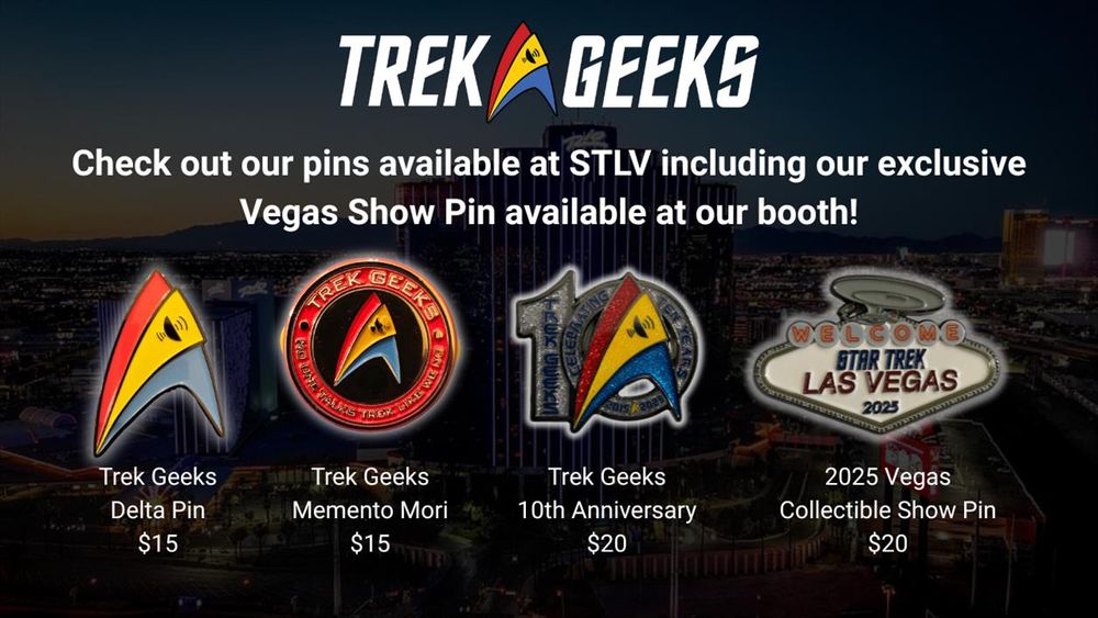 Our line up of pins available for purchase at Star Trek Las Vegas next week!